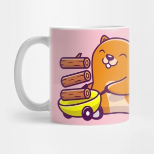 Cute Beaver With Cart And Wood Cartoon Mug